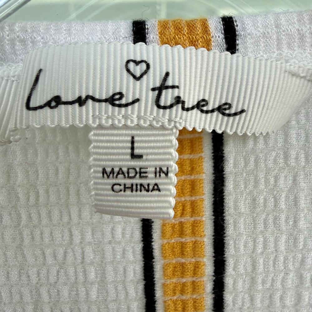 Love Tree Striped Twist Front V-Neck Boho Blouse Top Yellow Black White Large - Picture 3 of 5